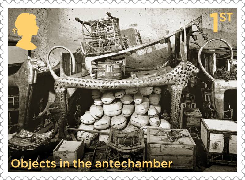 Objects in the antechamber of the tomb feature on this first-class stamp