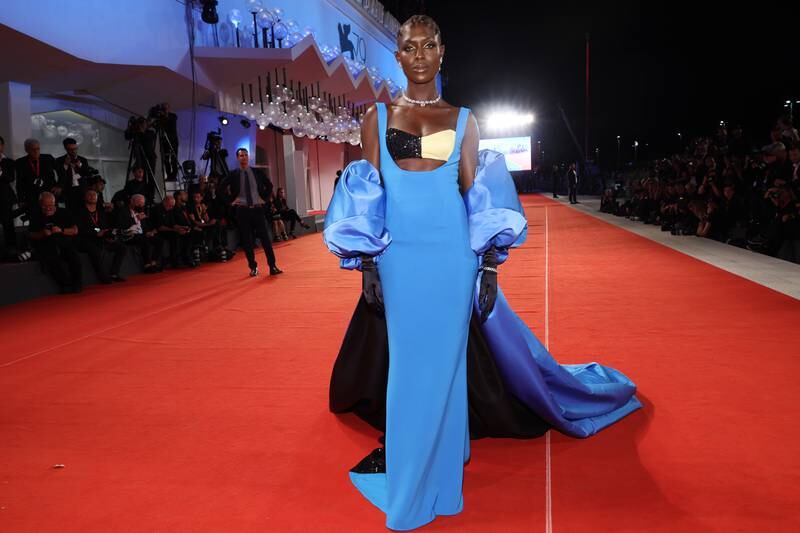 Cementing her claim to this year's best dressed, Jodie Turner-Smith wore a custom gown by Harbison. In cerulean blue, and a black-and-white sequinned bralette, she looked every inch the superstar.