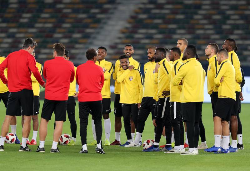 Abu Dhabi, United Arab Emirates - December 21, 2018: Al Ain train ahead of the Fifa Club World Cup final. Friday the 21st of December 2018 at the Zayed Sports City Stadium, Abu Dhabi. Chris Whiteoak / The National