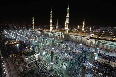 Muslims pray at Masjid al-Nabawi after completing the hajj pilgrimage in Medina, Saudi Arabia on August 19, 2019. After completing the pilgrimage in Mecca, Muslims began making their way to Medina. Getty Images