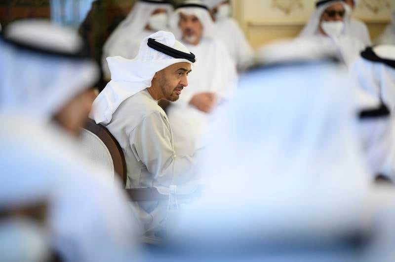 President Sheikh Mohamed speaks with a guest during the Sea Palace barza. 