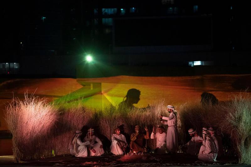 ABU DHABI, UNITED ARAB EMIRATES - December 05, 2018: Performers participate in a show during the opening of Qasr Al Hosn. 

( Hamad Al Kaabi / Crown Prince Court - Abu Dhabi )
---