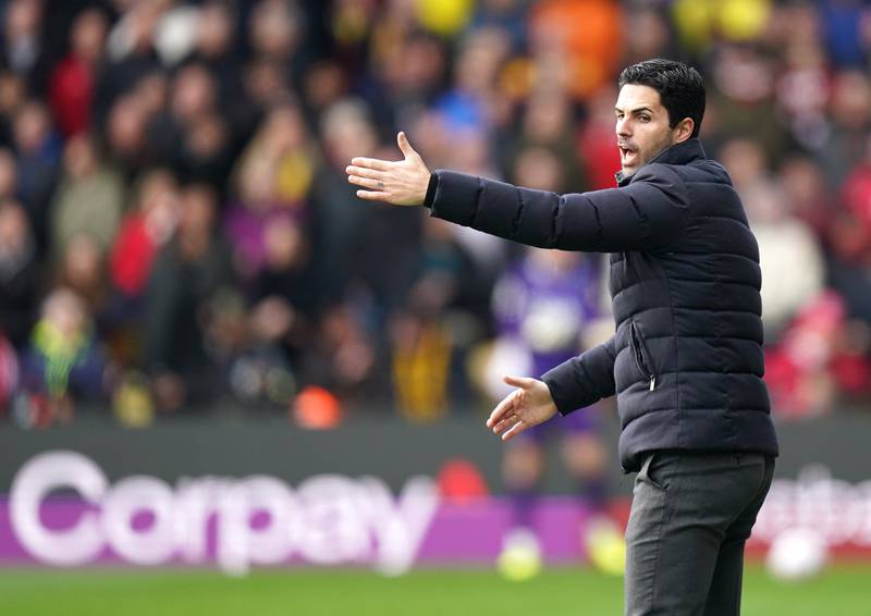 Arsenal manager Mikel Arteta gestures on the touchline. PA