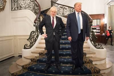 Former US president Donald Trump and Mr Johnson arrive for a bilateral meeting during the G7 summit in August 2019 in Biarritz, France. Getty