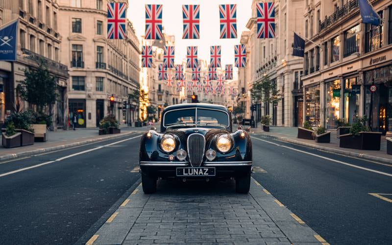 The XK120 parked in Saville Row, London.