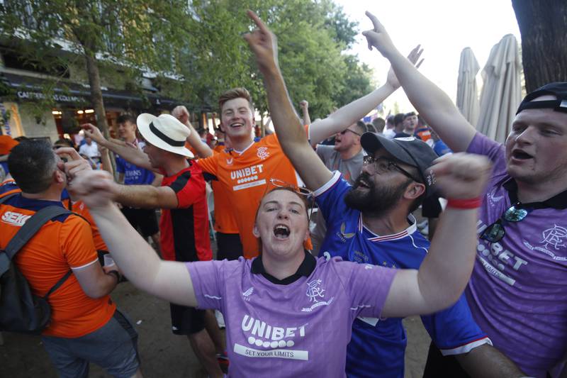 Glasgow Rangers supporters in downtown Seville. AP