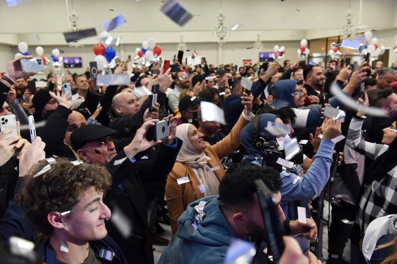 Confetti flies as Dearborn mayor candidate Abdullah Hammoud prepares to speak to supporters on election night in Dearborn, Michigan, in November 2021. AP Photo