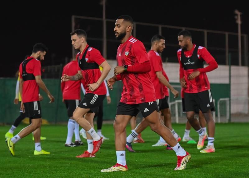 Tahnoon Al Zaabi goes through his paces during a training session with the UAE national team. Photo: UAE FA