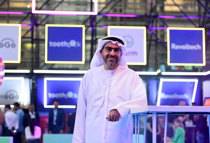 Badr Al Olama, acting chief executive of Hub71, at the technology hub's Impact event for start-ups in Abu Dhabi on Monday. Khushnum Bhandari / The National
