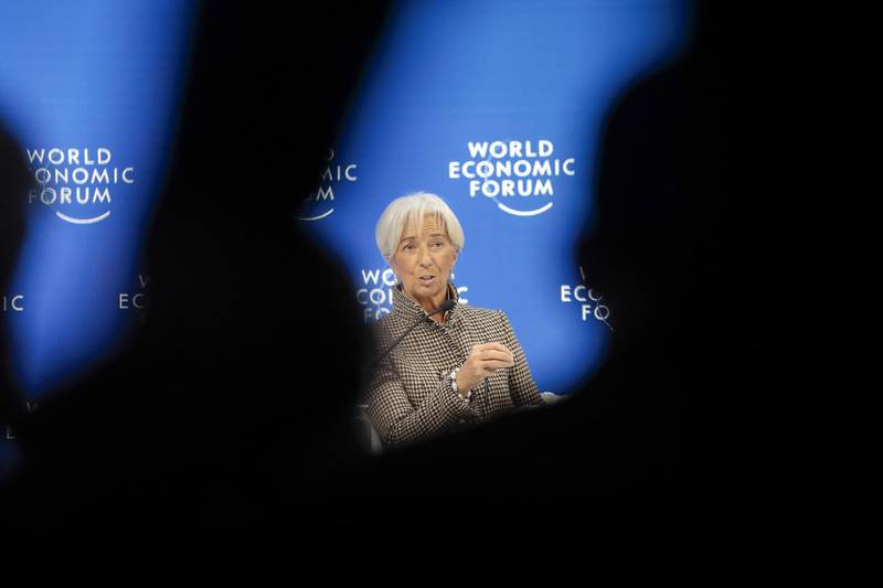Christine Lagarde, managing director of the International Monetary Fund (IMF), during a panel session on the closing day of the World Economic Forum (WEF) in Davos, Switzerland, on Friday, Jan. 25, 2019. World leaders, influential executives, bankers and policy makers attend the 49th annual meeting of the World Economic Forum in Davos from Jan. 22 - 25. Photographer: Jason Alden/Bloomberg
