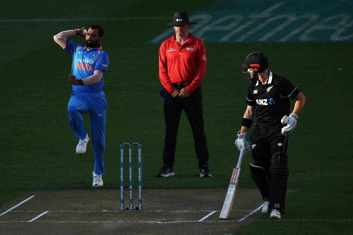 WELLINGTON, NEW ZEALAND - FEBRUARY 03: Mohammed Shami of India bowls during game five in the One Day International series between New Zealand and India at Westpac Stadium on February 03, 2019 in Wellington, New Zealand. (Photo by Hagen Hopkins/Getty Images)