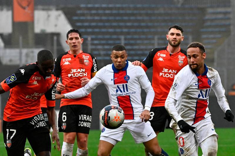 Paris Saint-Germain's French forward Kylian Mbappe in action against Lorient. AFP