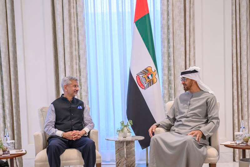 President Sheikh Mohamed meets India's Minister of External Affairs Subrahmanyam Jaishankar in Abu Dhabi. All photos: UAE Presidential Court