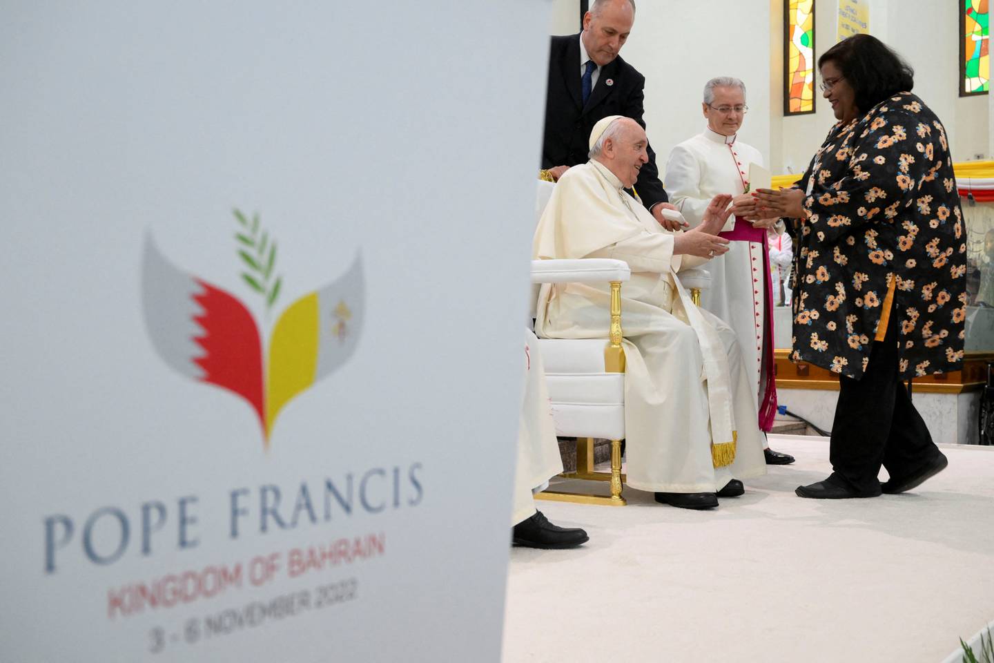 Pope Francis spoke to Catholic families and priests on the last day of his tour of Bahrain. Reuters