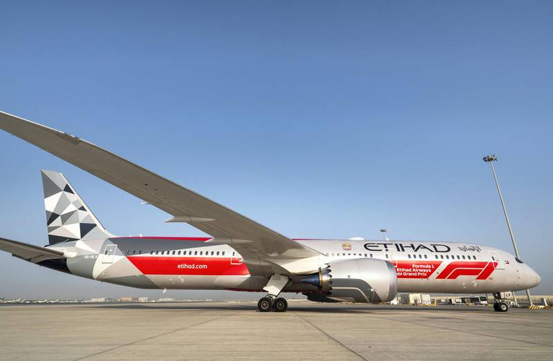 An Etihad Airways 787 Dreamliner with its Formula 1 livery. The carrier has expanded its business with the launch of charter and special flight services. Courtesy Etihad Airways