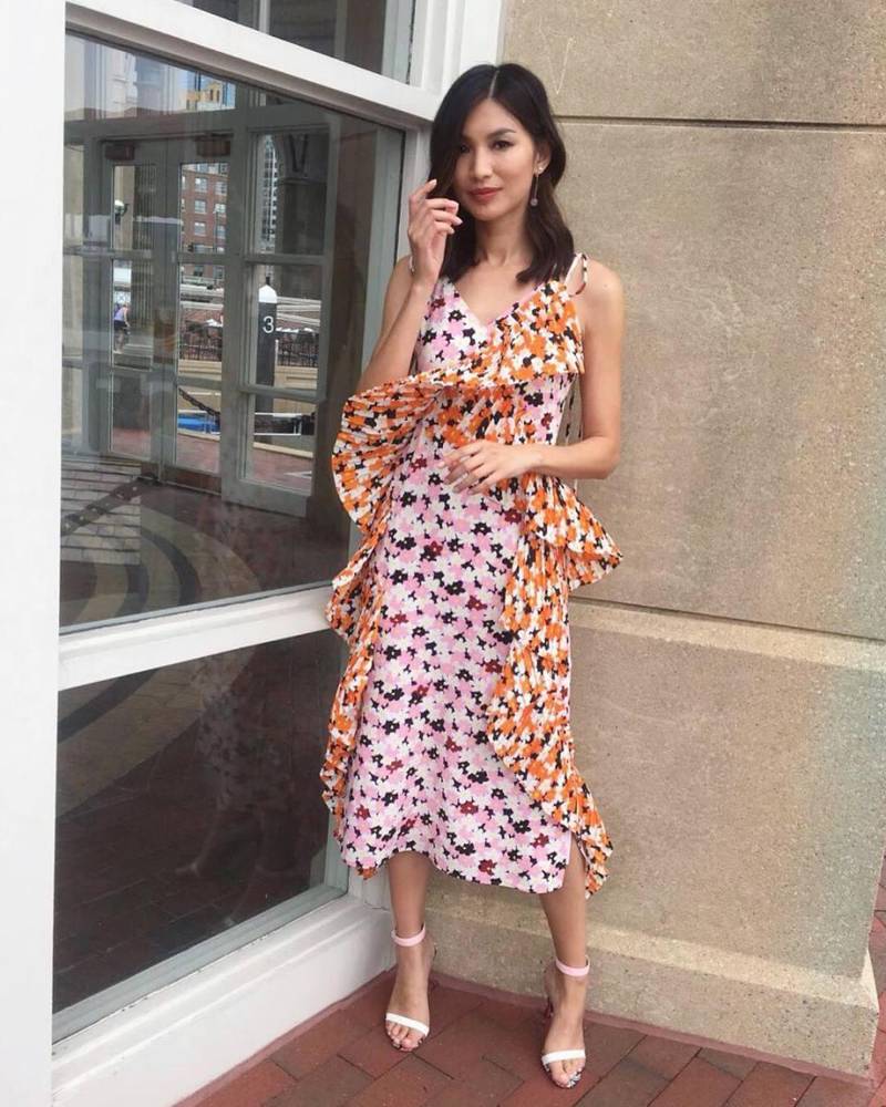 Gemma Chan wears Kenzo for a 'Crazy Rich Asians' press event in Boston on July 30, 2018. Instagram / Gemma Chan