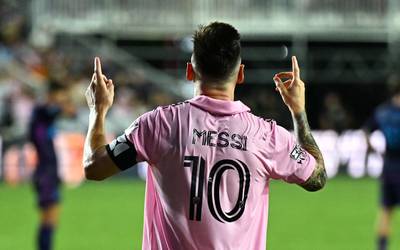 Lionel Messi celebrates scoring his team's fourth goal. AFP