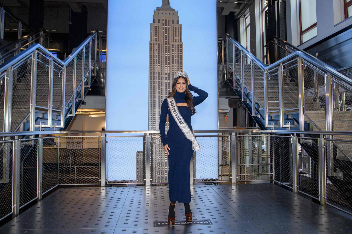 Harnaaz Sandhu at the Empire State Building in January 2022. AFP