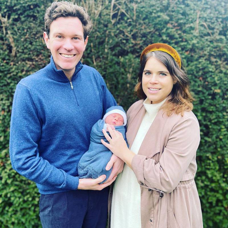 Princess Eugenie and husband Jack Brooksbank with baby boy. August Philip Hawke Brooksbank. Instagram