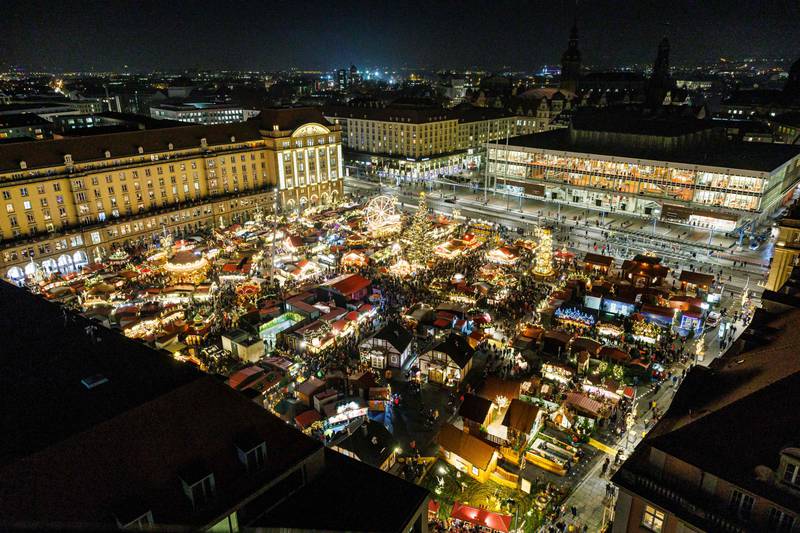 Dresden’s Striezelmarkt in eastern Germany. The market, which attracts about three million visitors each winter, will be open until December 24 with attractions including the towering Erzgebirge step pyramid and reportedly the world's largest walk-in Schwibbogen candle-holder. AFP