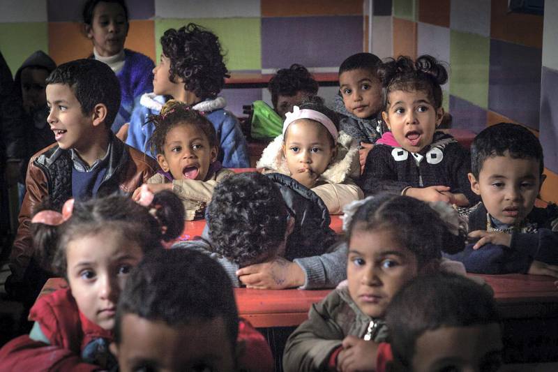 Moroccan children attend a kindergarten school, in Sidi Moumen, a low-income suburb of Casablanca.