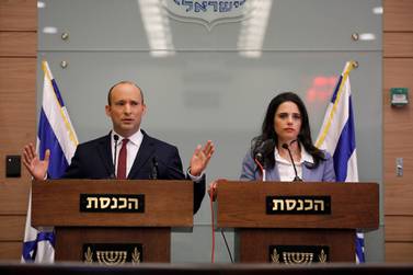 Israeli Prime Minister Benjamin Netanyahu sacked Naftali Bennett, left, and Ayelet Shaked from his cabinet on June 2, 2019. EPA