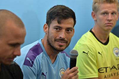 David Silva speaks during a promotional event in Hong Kong. AFP