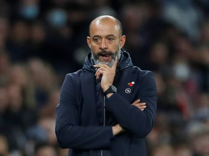 Tottenham boss Nuno Espirito Santo looks dejected following the 3-0 defeat to Manchester United on October 30, 2021. The Portuguese was sacked by the London club two days later. PA