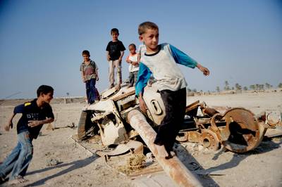 In the wake of disasters, children are left traumatized and incapable of overcoming the psychological impact. These Children in South Iraq use the debris of war as their playground.Photo: Redd Barna/Save the Children