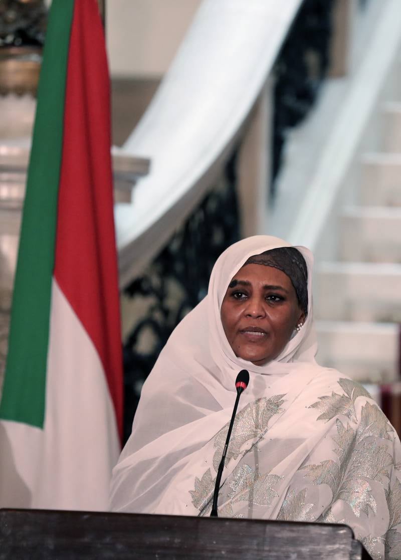Sudanese Foreign Minister Maryam al-Sadiq al-Mahdi speaks during a joint press conference with her Egyptian counterpart at the Tahrir Palace in Cairo. EPA