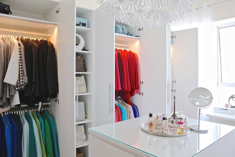 As per Ramoul’s initial request, an entire bedroom has been transformed into her own personal dressing room. Ikea wardrobes line the walls and are brimming with clothes, shoes and handbags. Courtesy Pierre Karam