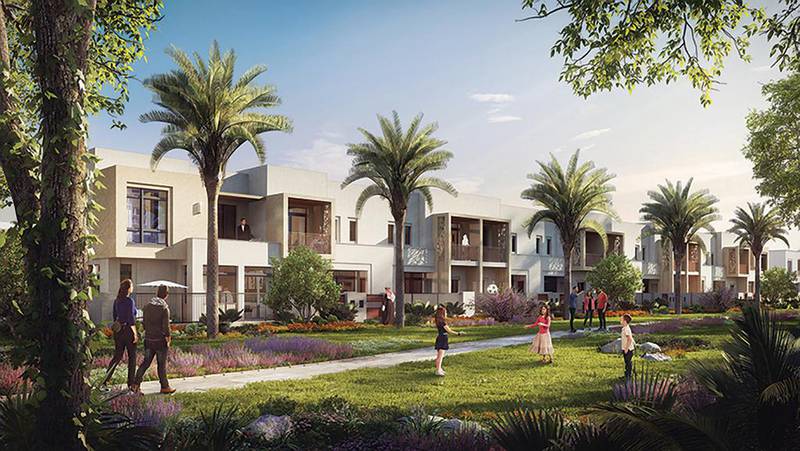 Artist rendering of Hayat Townhouses in Town Square. Courtesy Nshama