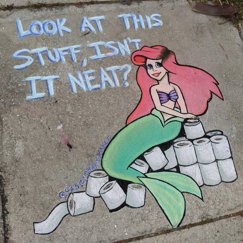 Disney cartoon character Ariel adds toilet paper to her collection of trinkets. Casey Drake