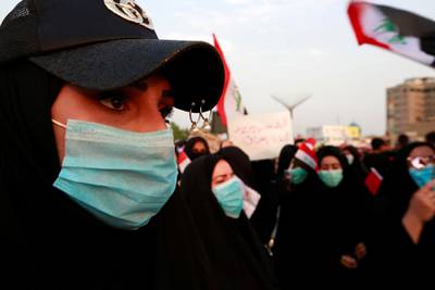Women demonstrators take part in a protest over corruption, lack of jobs, and poor services, in Najaf, Iraq. Reuters