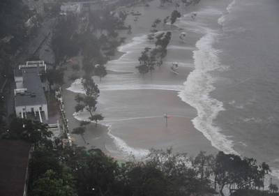 Large waves hit Repulse Bay beach in Hong Kong. AFP