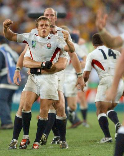 England's Jonny Wilkinson celebrates after the team win the 2003 Rugby World Cup final against Australia. Phil Walter / Fotopress / November 22, 2003