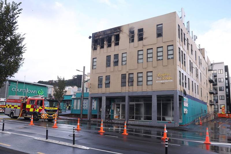 Damage to the Loafers Lodge hostel building in Wellington, New Zealand. AFP