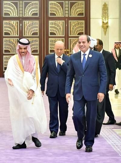Egypt's President Abdel Fattah El Sisi with Saudia Arabia's Foreign Minister Faisal bin Farhan, ahead of the summit. Reuters