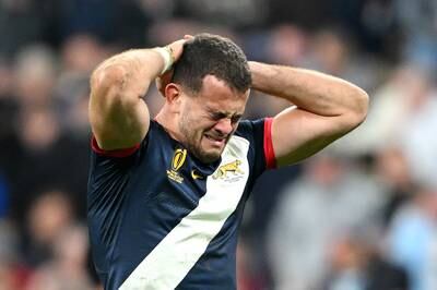 Emiliano Boffelli of Argentina shows his feelings after losing to England in the Rugby World Cup bronze final at Stade de France in Paris. Getty Images