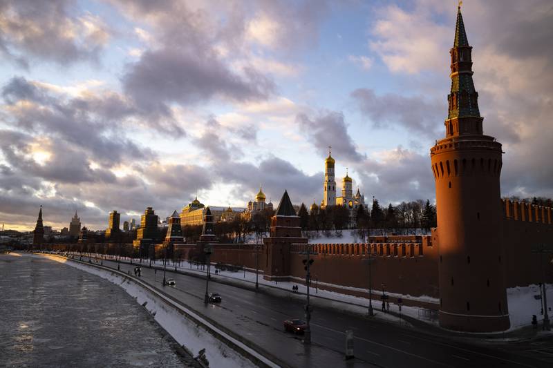 The Kremlin and frozen Moscow River, Russia, on January 16. AP