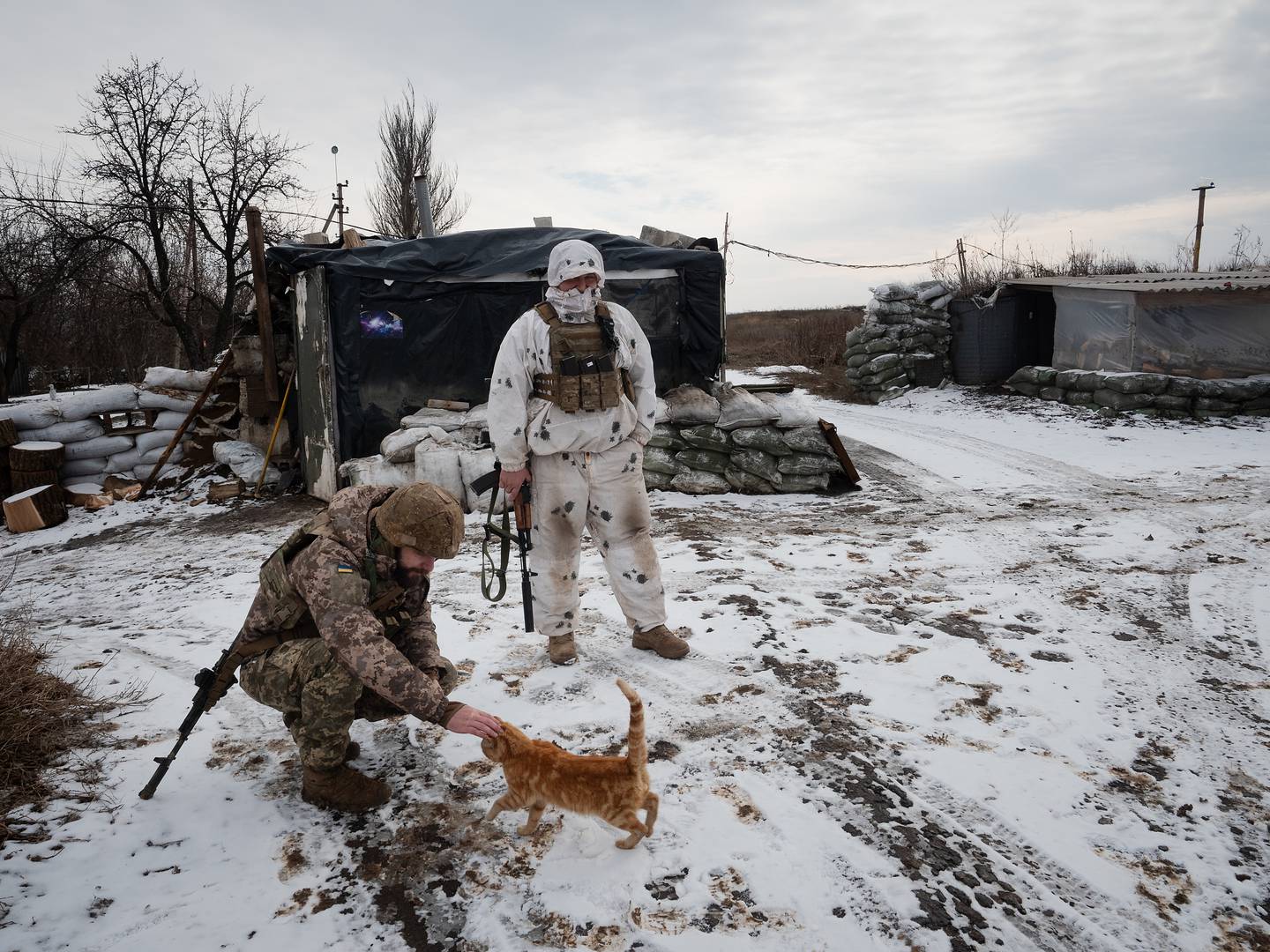 Ukrainian servicemen near the front line of a separatist-held region in the east of the country. Getty Images 