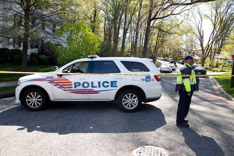 Washington local police stand beside a police tape near the Peruvian Embassy following an emergency incident. EPA