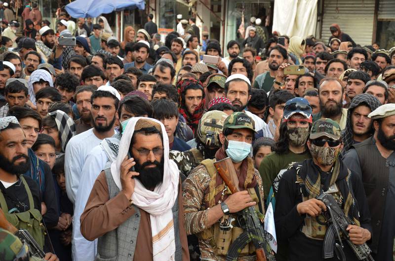 People stage a demonstration in Khost province, Afghanistan, after air strikes allegedly carried out by the Pakistan military killed civilians. AFP