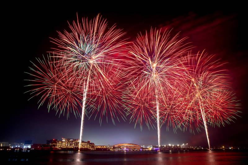 Fireworks are set off from the Yas Bay waterfront to mark Eid Al Fitr on May 13th, 2021.  Victor Besa / The National.Reporter: None for News
