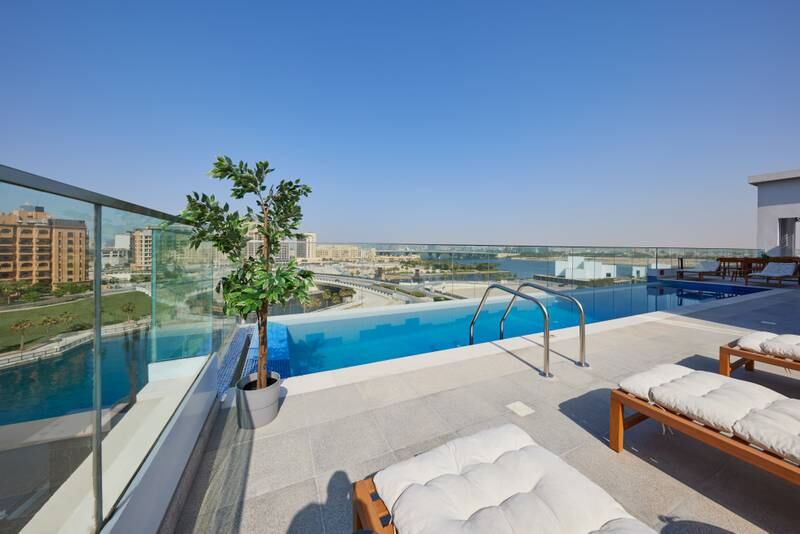 The rooftop swimming pool.