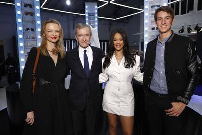 Rihanna, Delphine Arnault, Bernard Arnault and Alexandre Arnault attend a Fenty launch party in Paris, France.