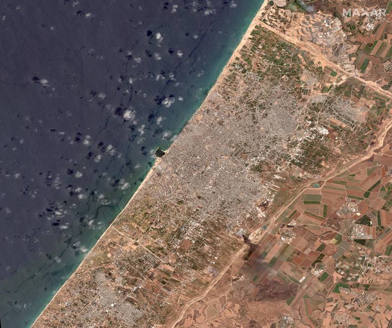 A satellite view of the damage caused by Israeli air strikes in and around Gaza City. Reuters