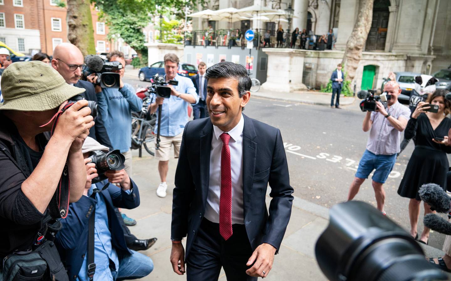 Rishi Sunak arrives for a hustings event in Westminster, central London. PA