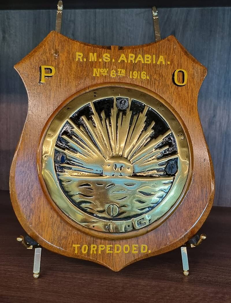 A plaque from P&O's Arabia, which was torpedoed in1916. Photo: P&O Heritage / DP World