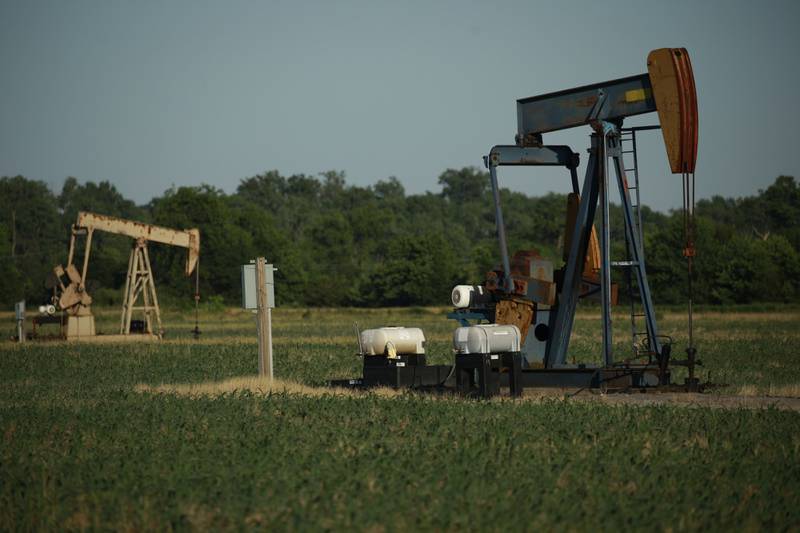 Oil pump jacks at the New Harmony Oil Field in Illinois, US. Oil prices have remained extremely volatile in recent weeks. Bloomberg